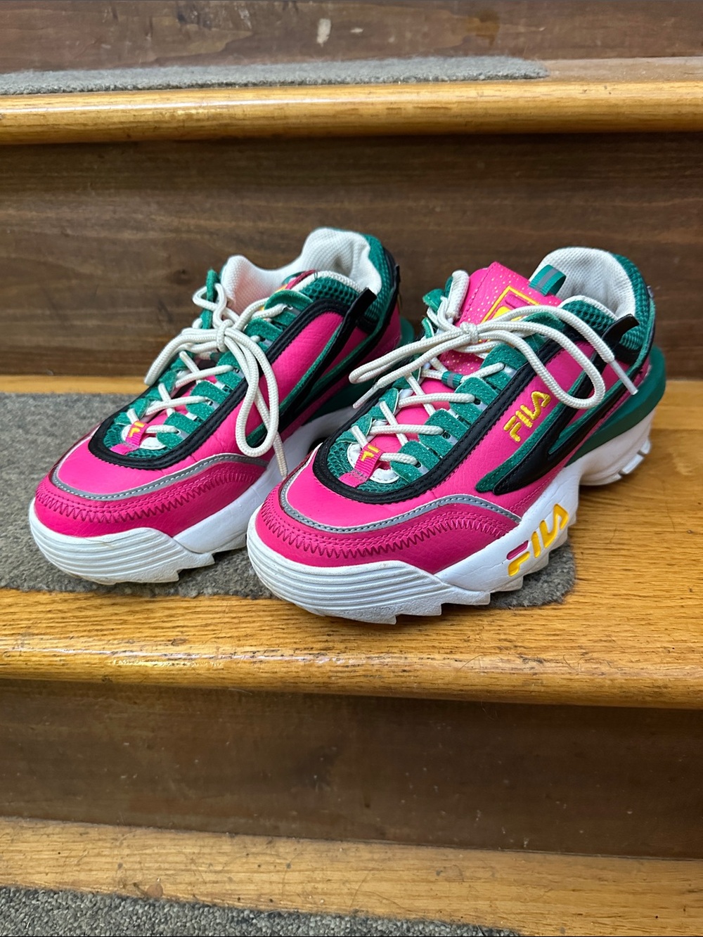 Fila Bright Pink and Teal Colorblock Sneakers